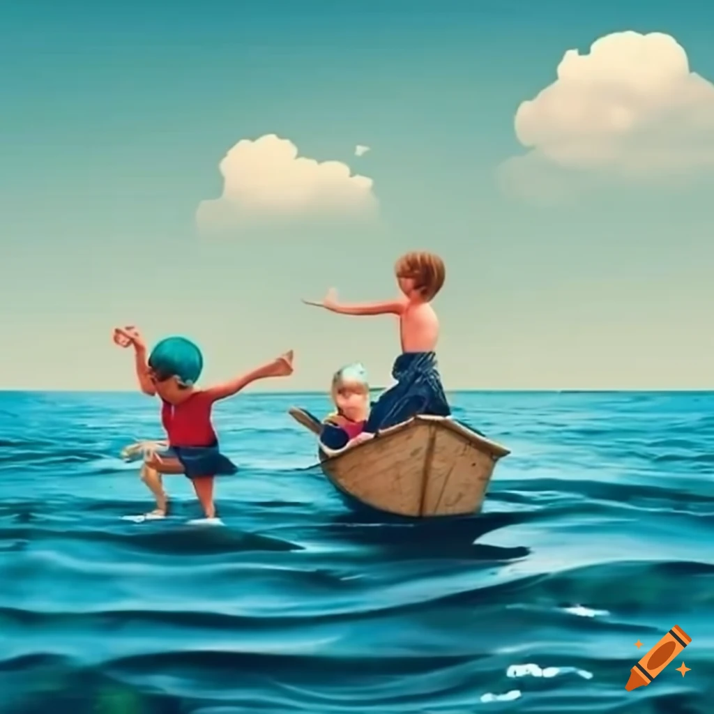 Children arriving on a small sparsely inhabited island in a boat