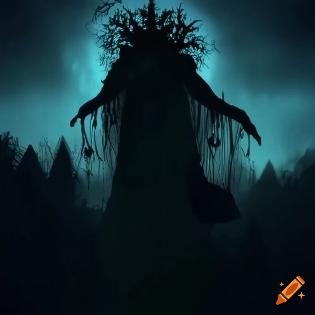 Hungarian mythology scene with the black sun in the ethereal sky