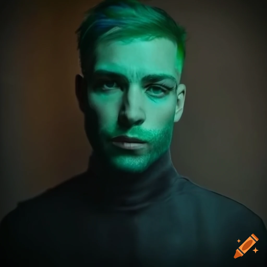Muscular male with green hair, sword, and dark clothing