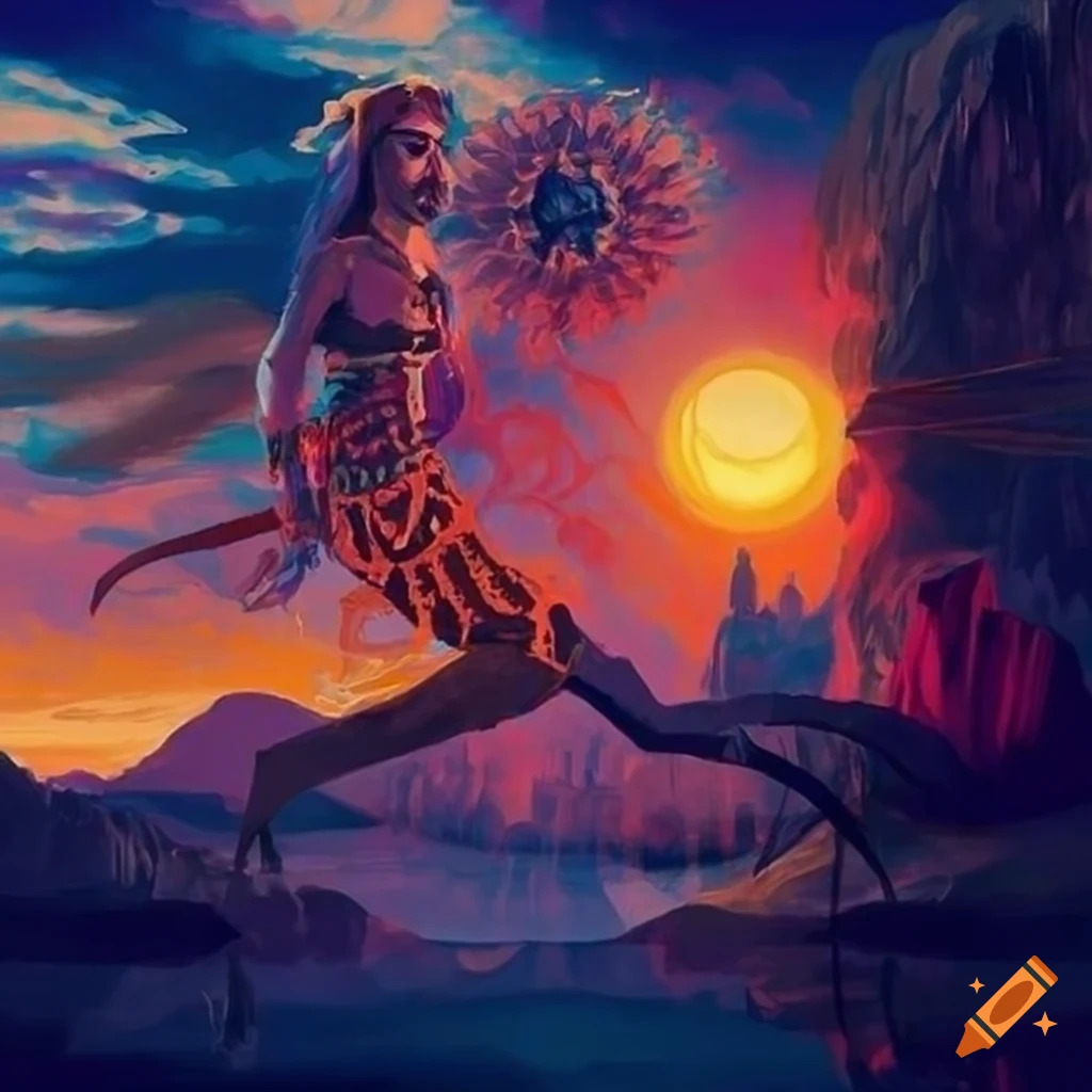 Serbian mythology scene with the black sun in the sky