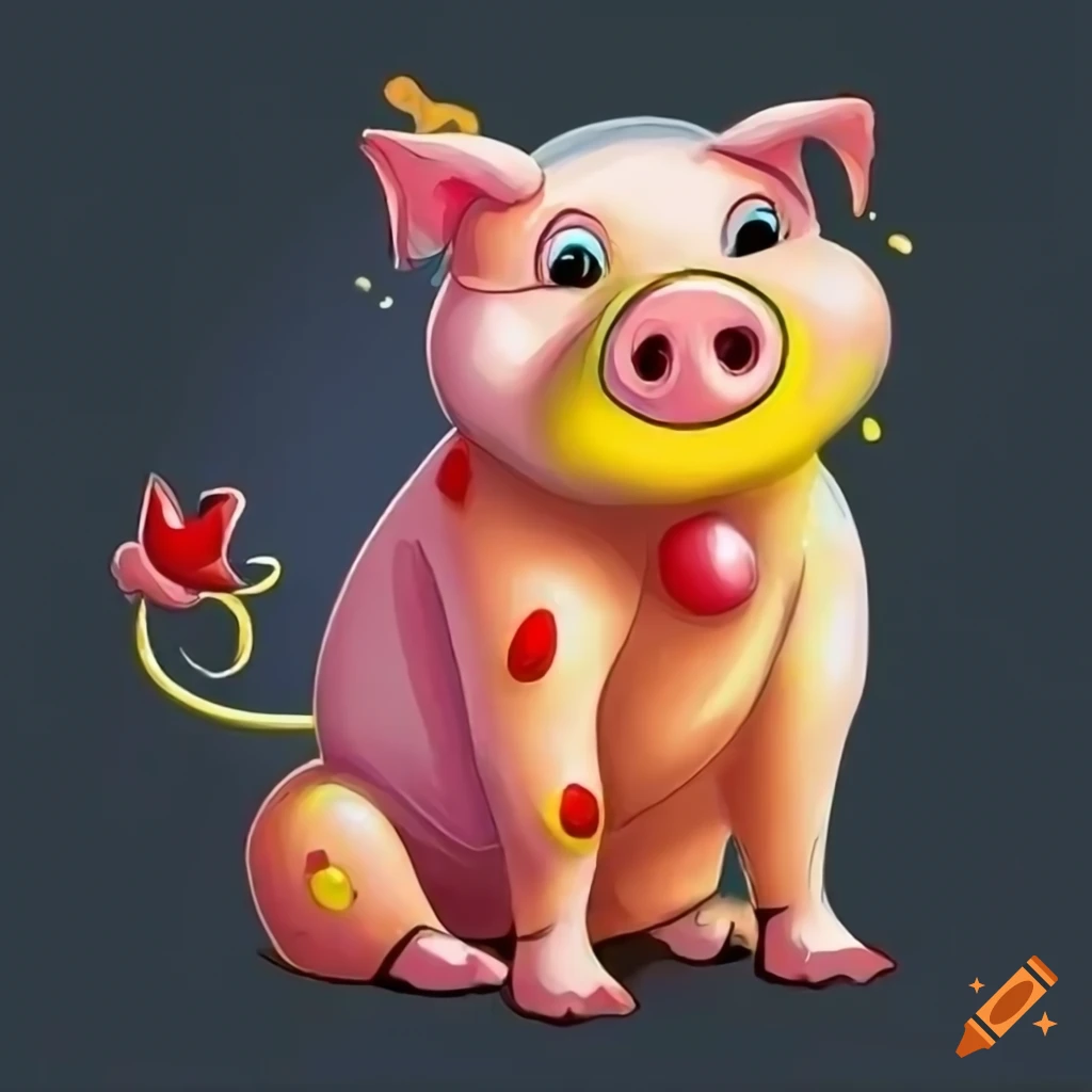White pig with red and yellow spots