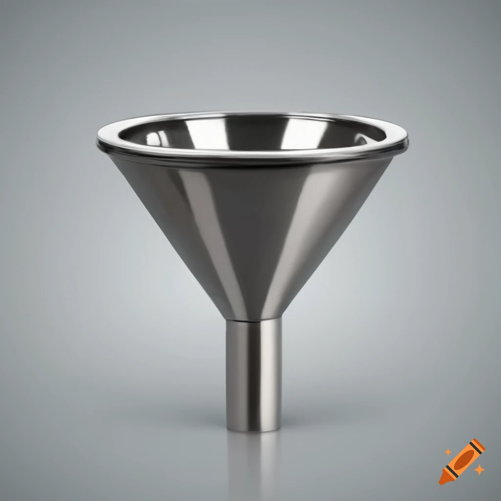 Stainless steel funnel on white background