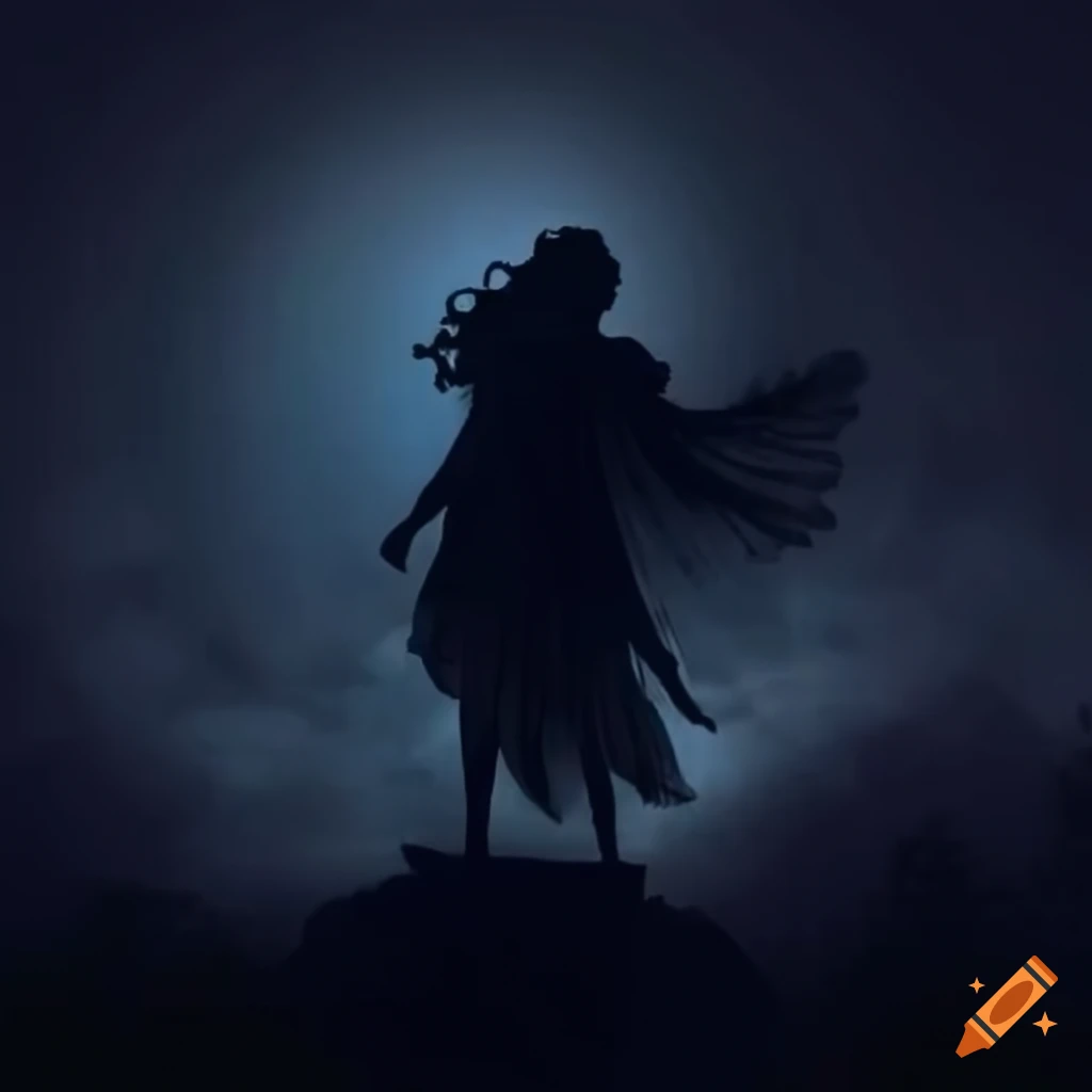 Greek mythology scene with a black sun in the ethereal sky