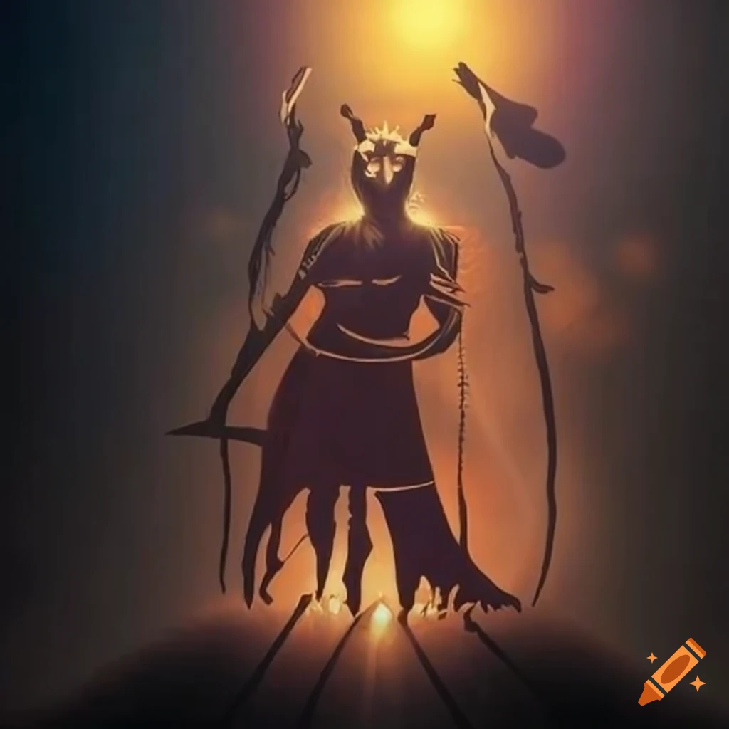 Serbian mythology scene with the black sun in the sky