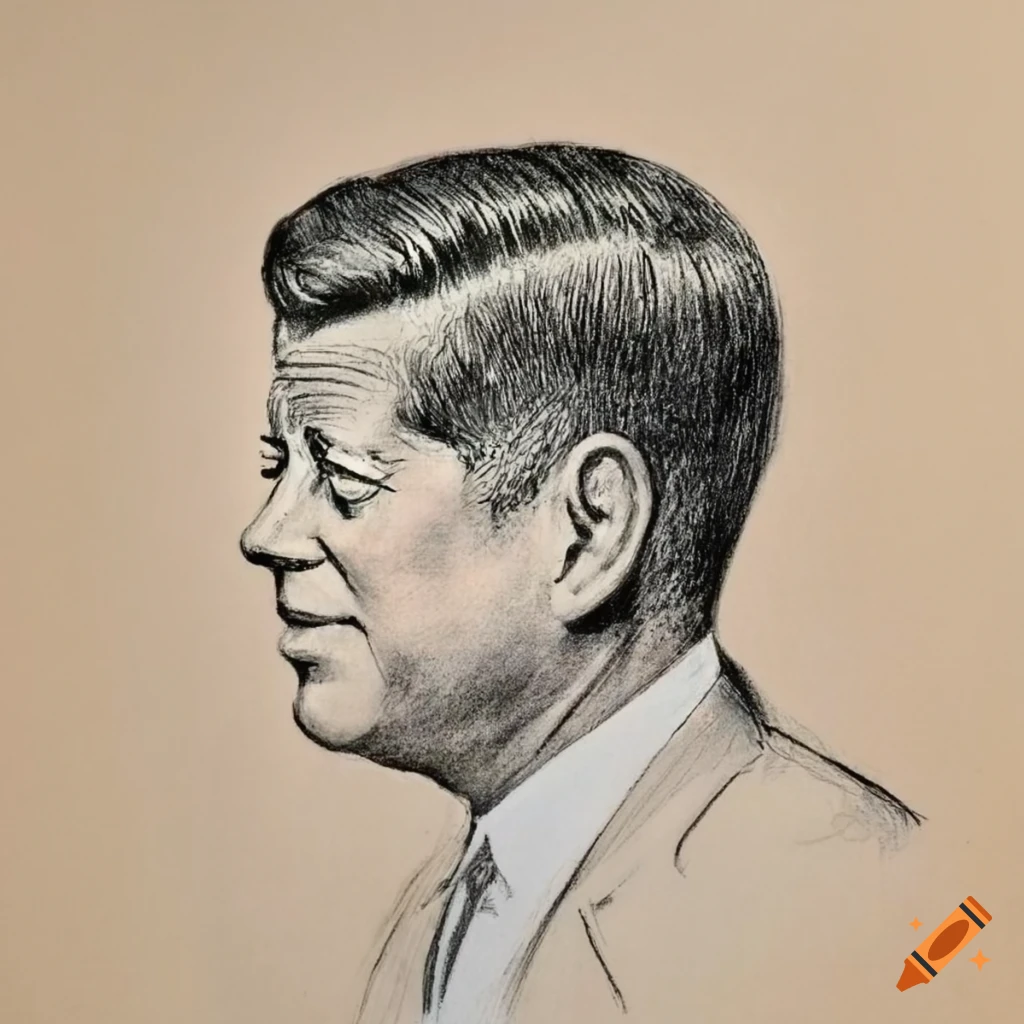 Side profile drawing of JFK's hair on beige paper