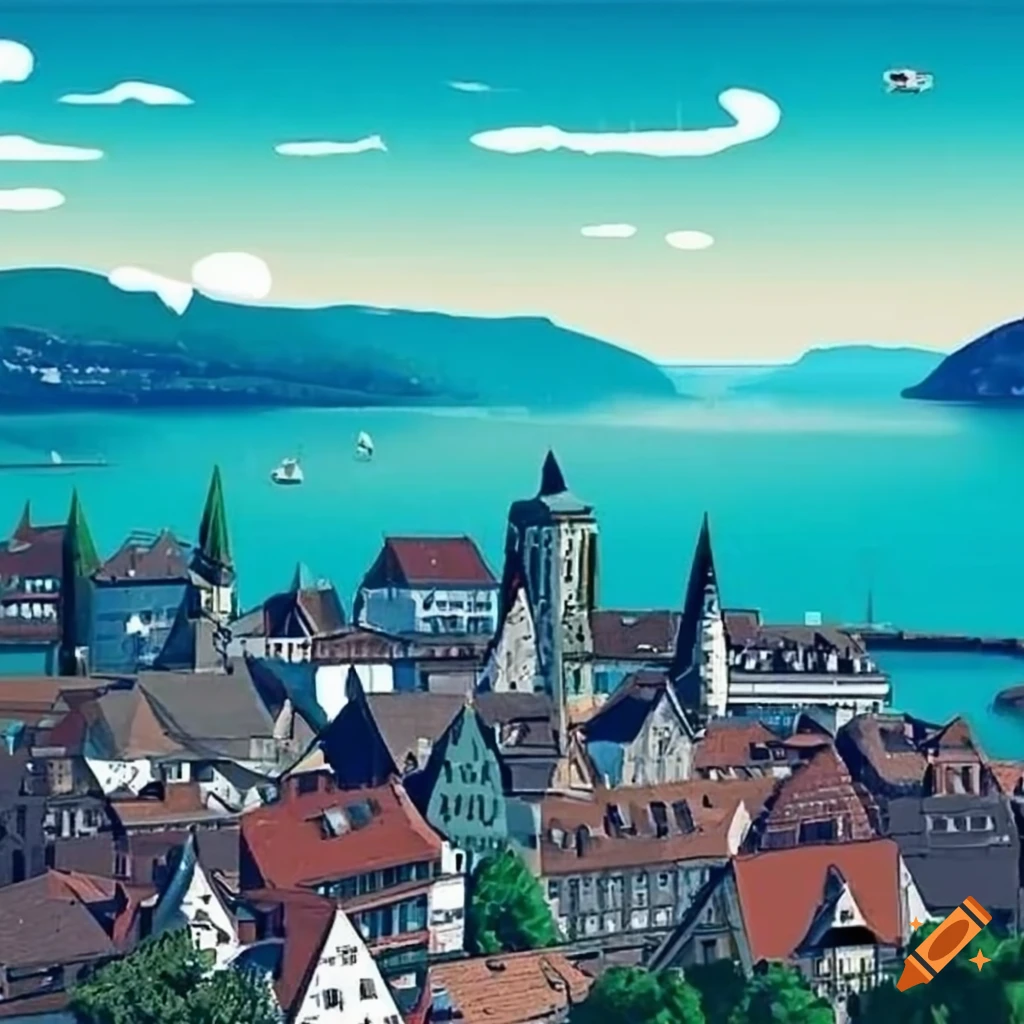 Cartoon art of Bregenz city, Austria
