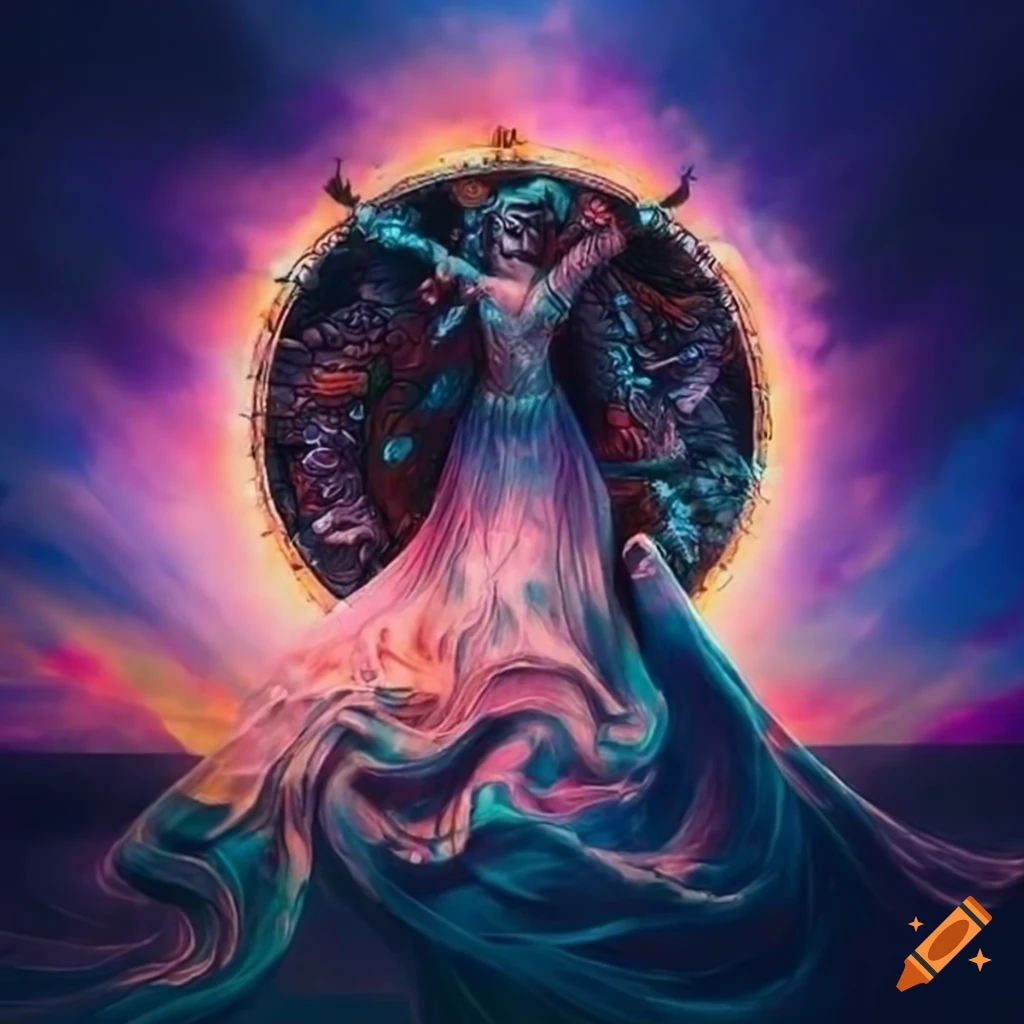 Serbian mythology scene with the black sun in the sky