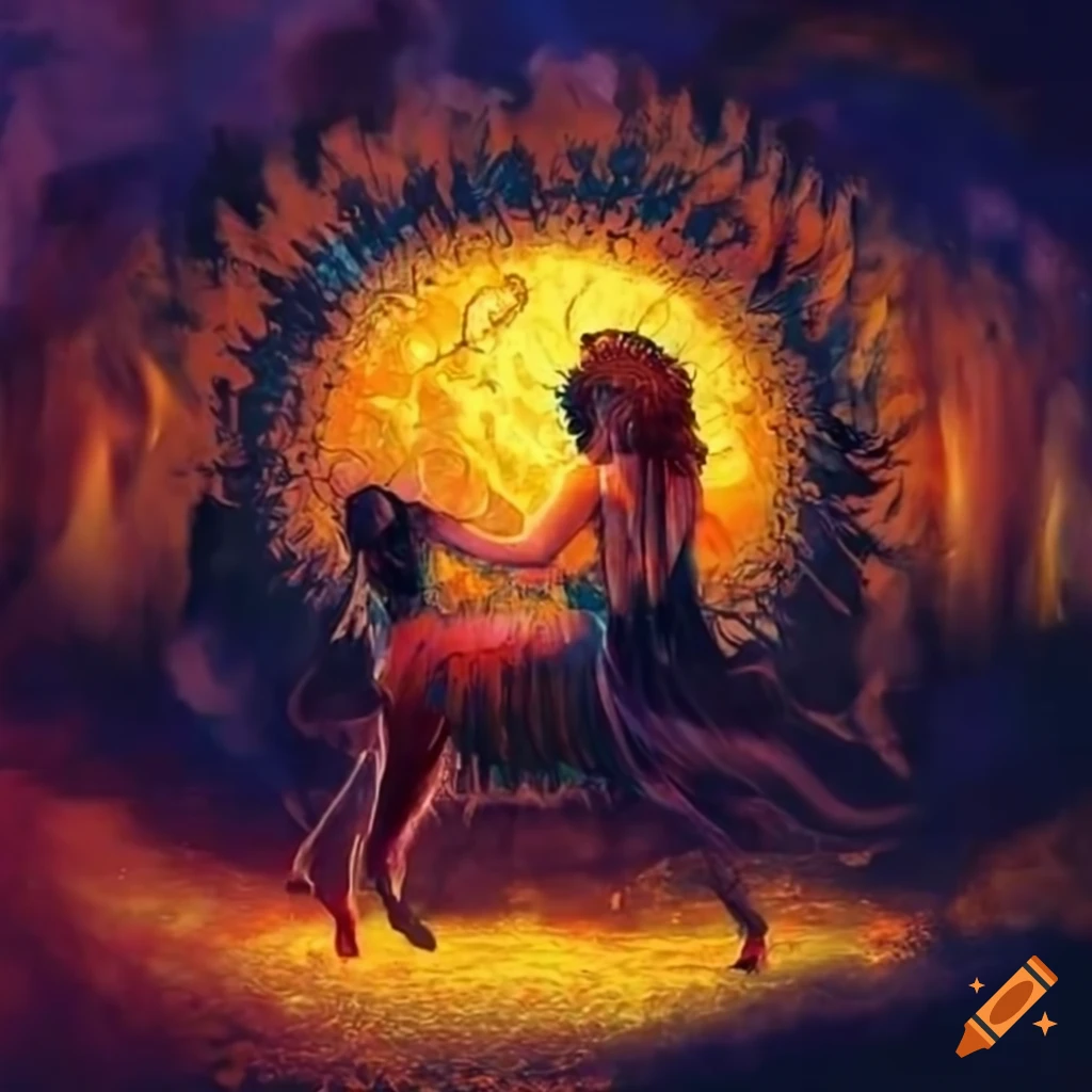 Serbian mythology scene with the black sun in the sky