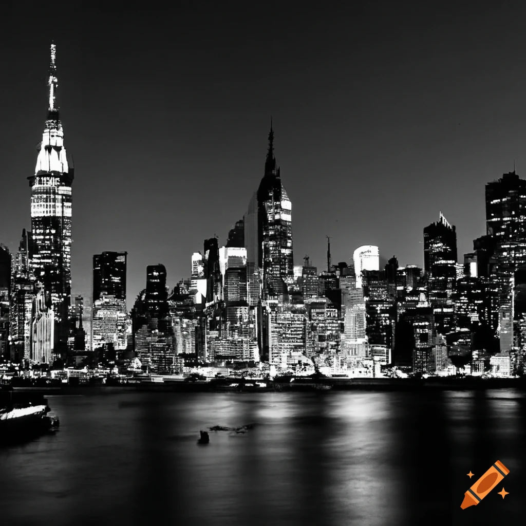 Black and white photo of New York City skyline