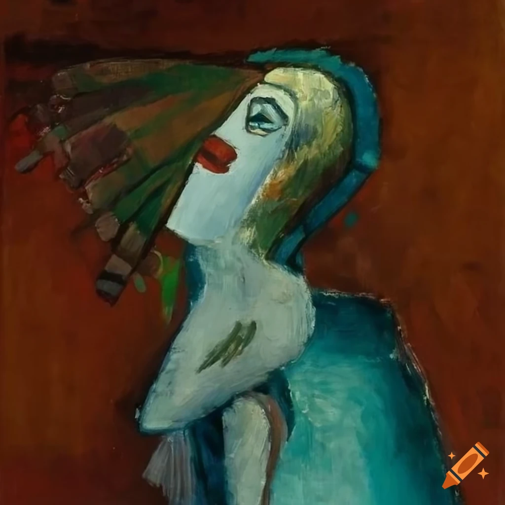 Ballerina dancing with an African mask in an artistic style inspired by various artists