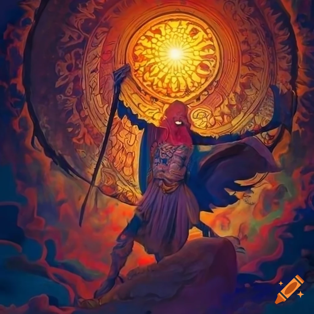 Serbian mythology scene with the black sun in the sky