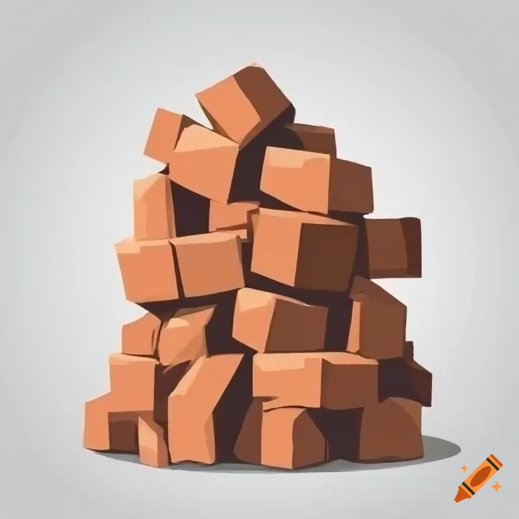 Pile of broken bricks in cartoon style on a white background for 2D game design