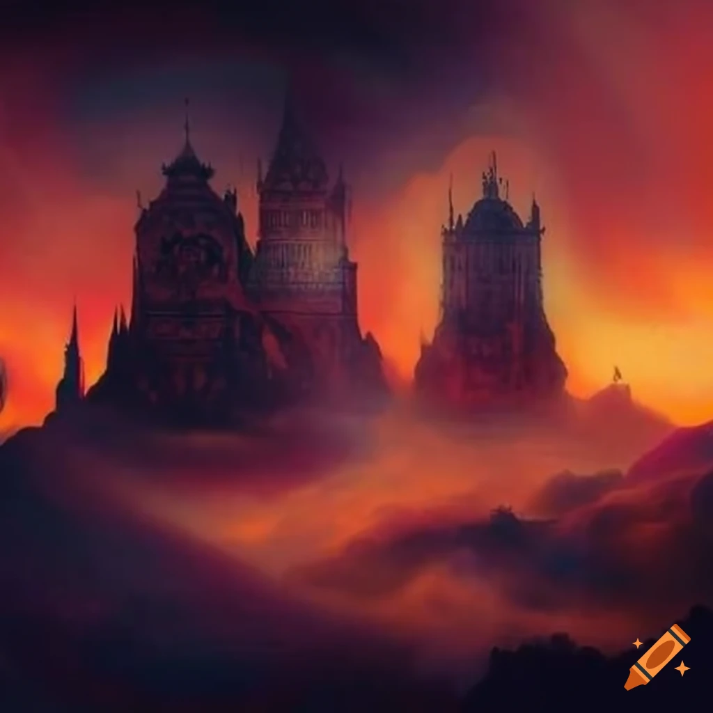 Vibrant Serbian mythology scene with the black sun in the ethereal sky