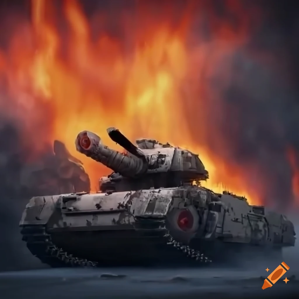 Dystopian death tank engulfed in flames with insane detail, super sharp, in 8K quality