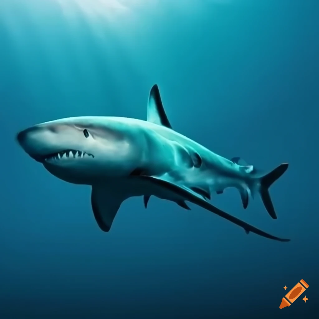 Majestic shark swimming gracefully in vibrant blue ocean waters