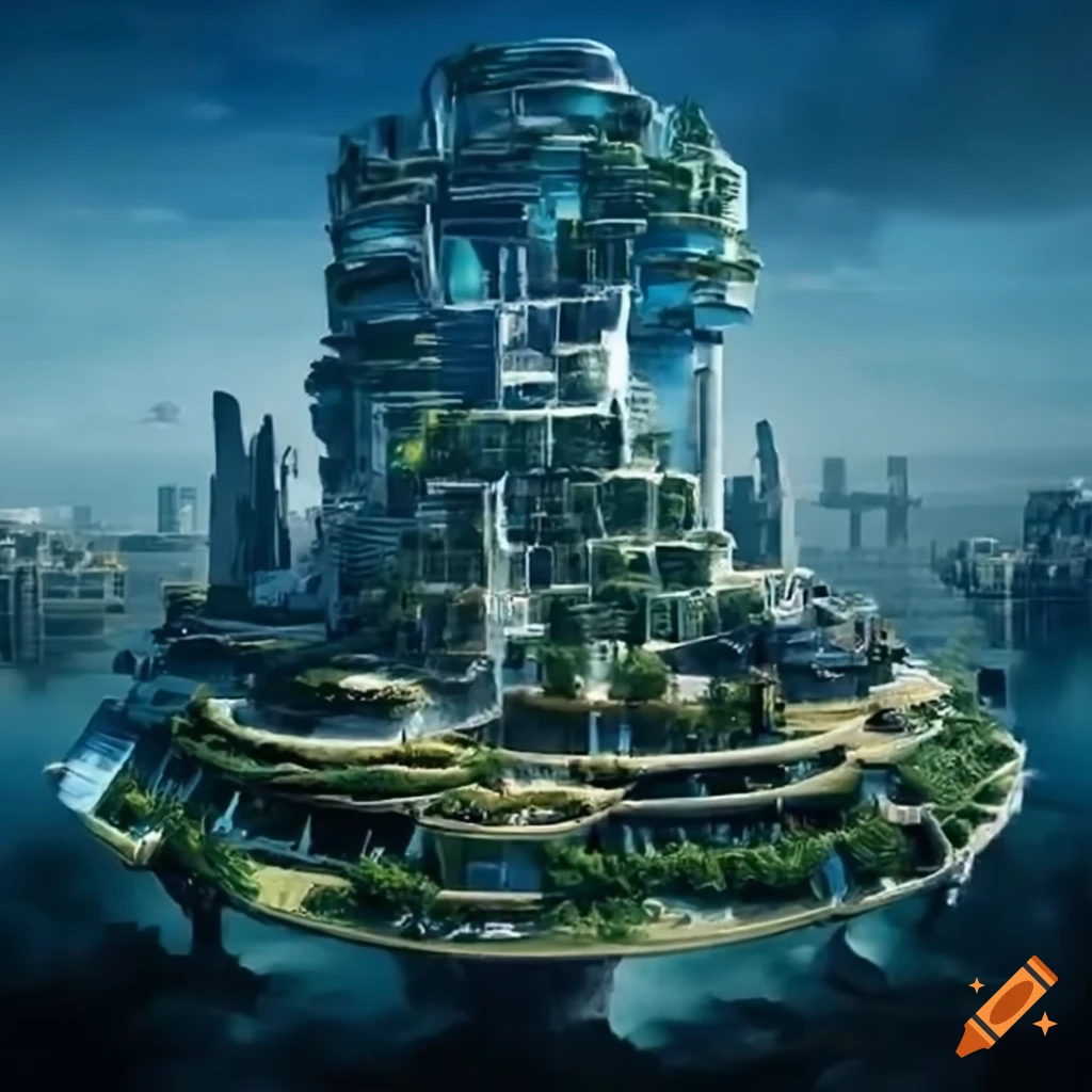 Solarpunk sustainable future city concept
