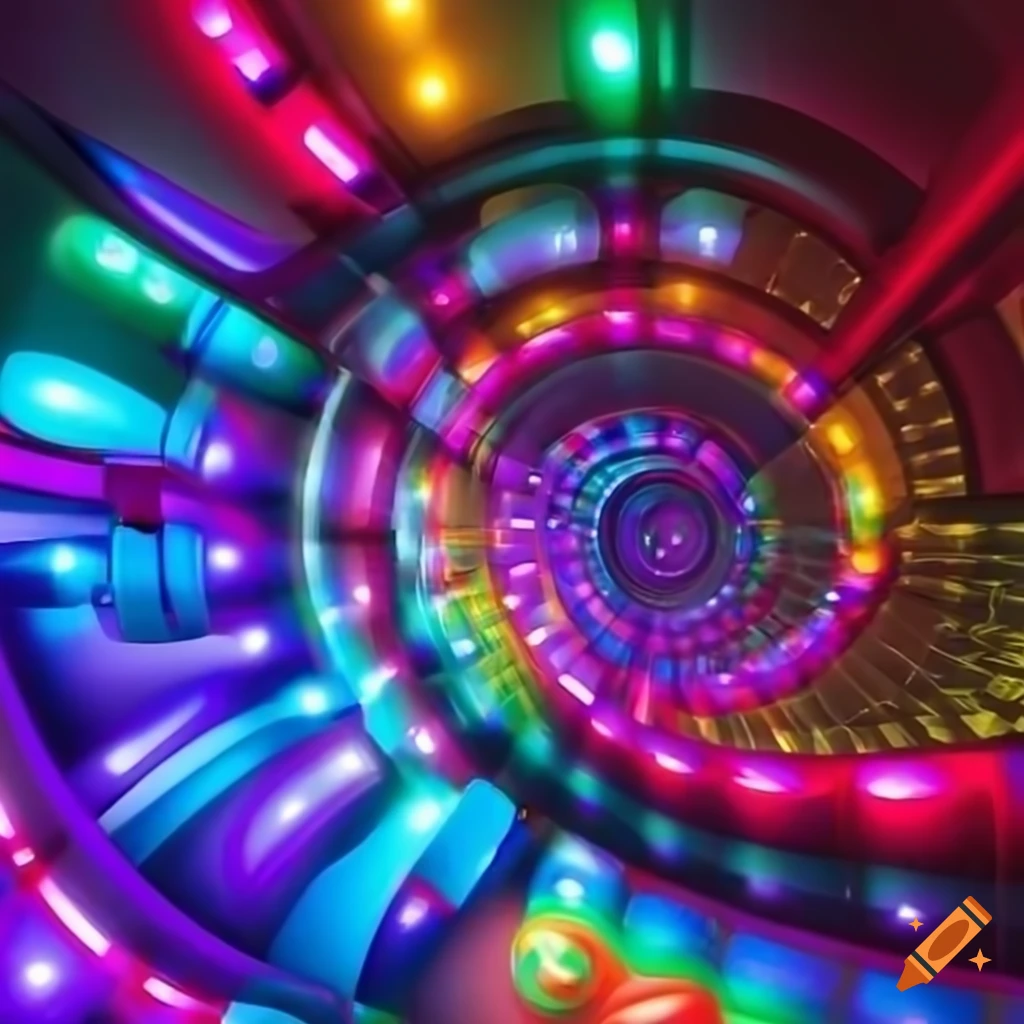 Vibrant futuristic scene with colorful LED tubes and buttons