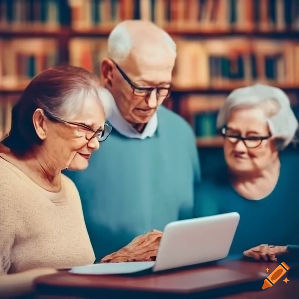Seniors learning to use smart devices in a library