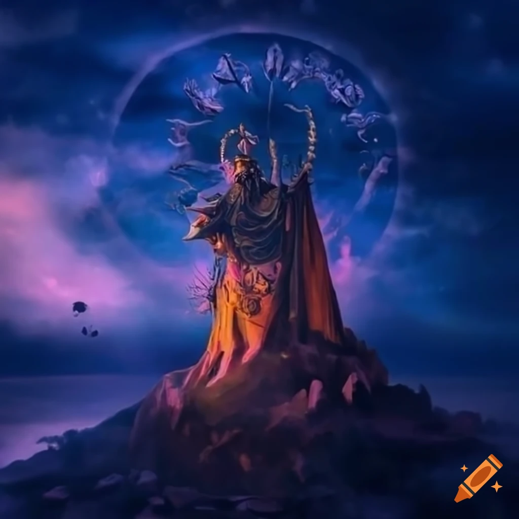 Serbian mythology scene with the black sun in the sky