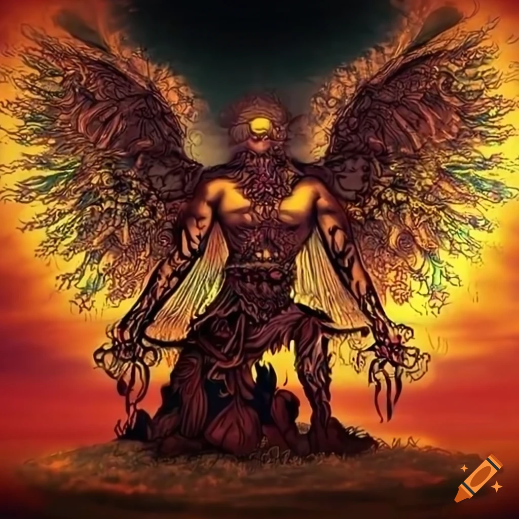 Serbian mythology scene with the black sun in the sky