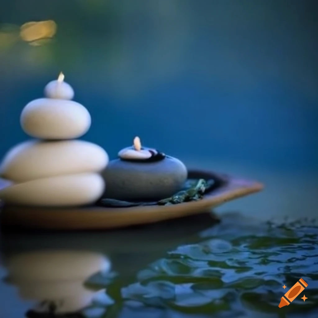 Zen massage with plants and calm blue landscape