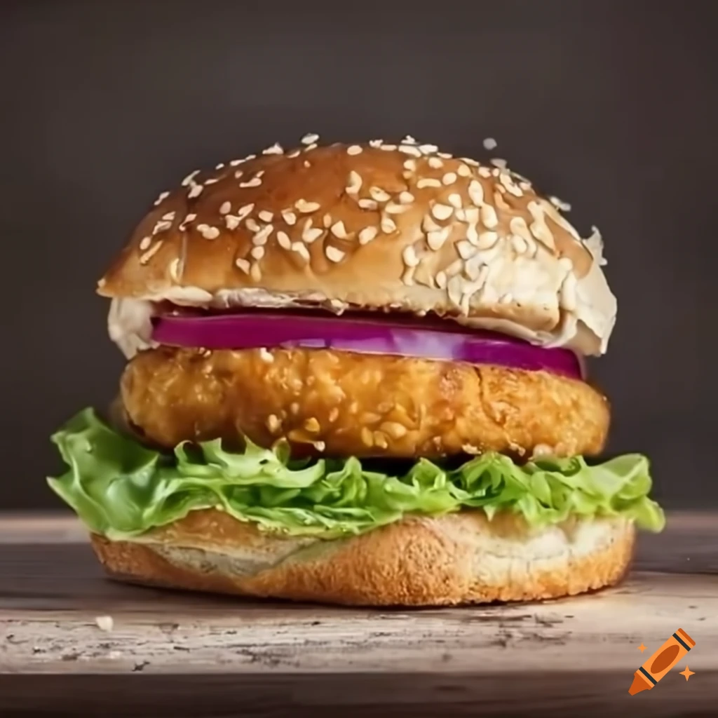 Chicken patty burger with sesame seeds coating