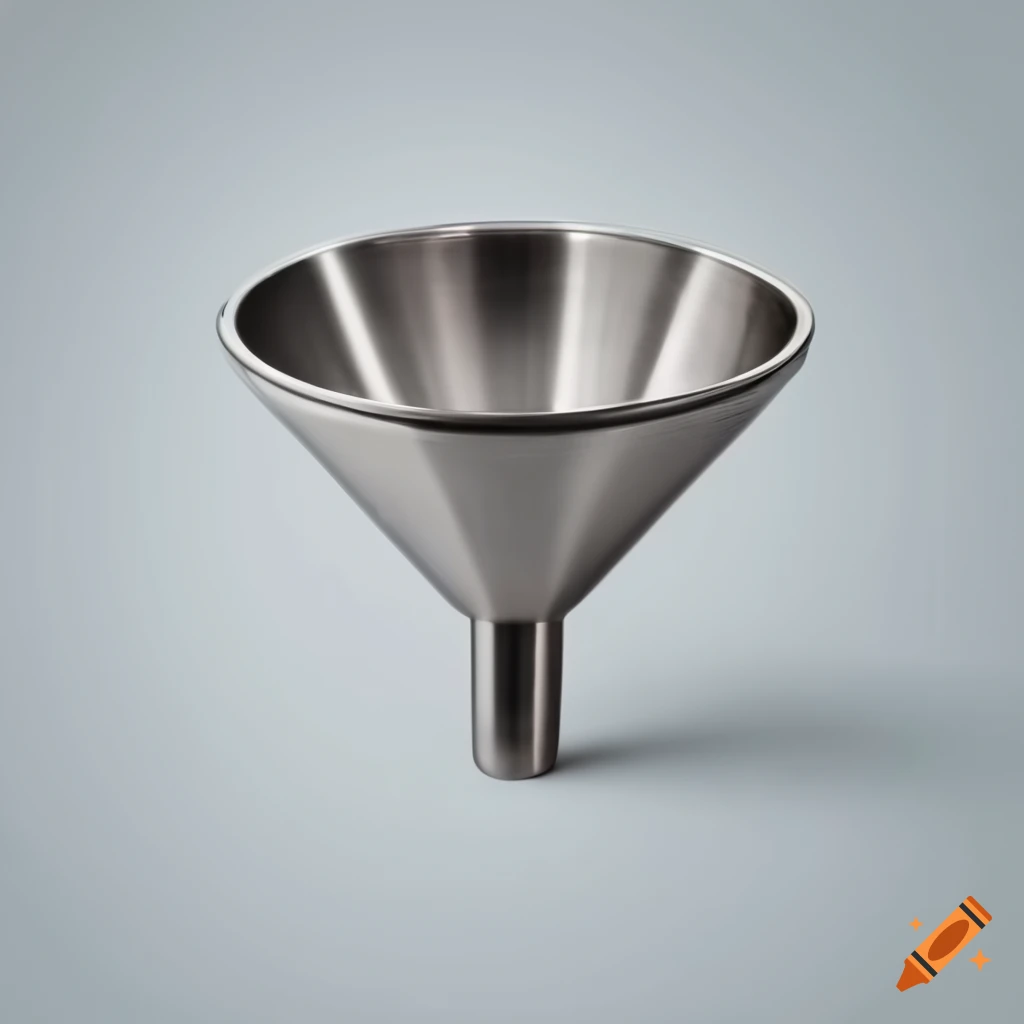 Stainless steel funnel on white background