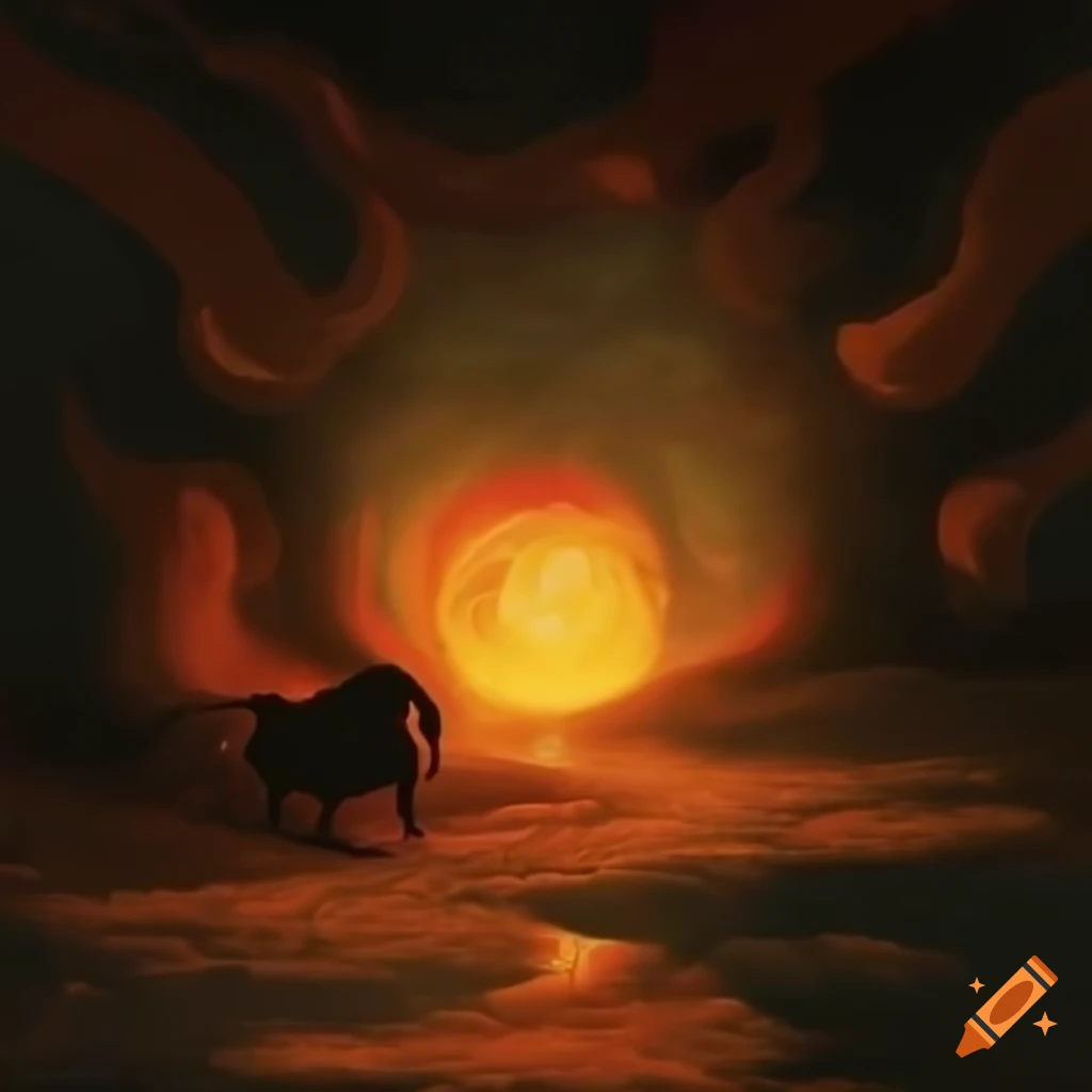 Hungarian mythology scene with the black sun in the ethereal sky