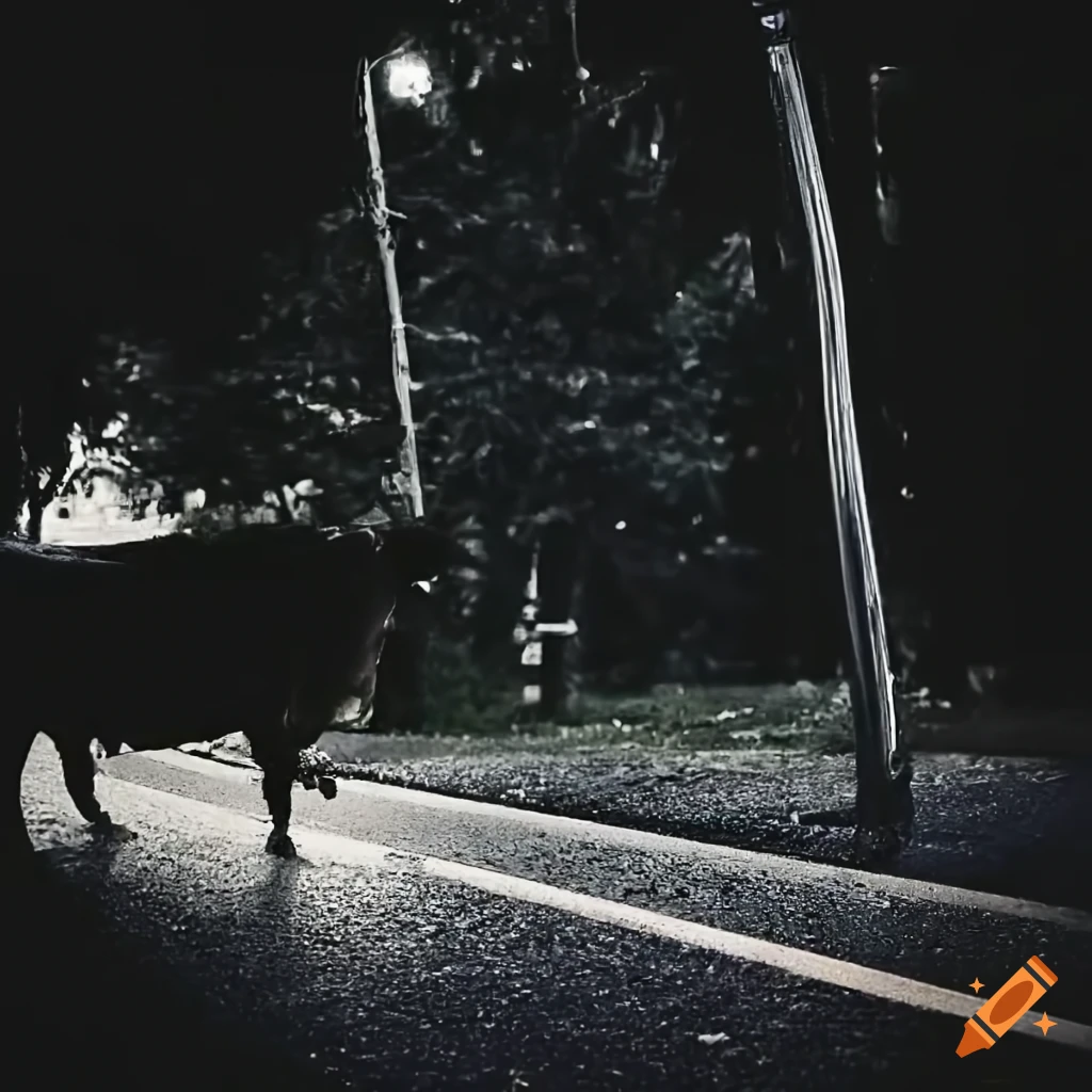 Bicycle handlebars with silhouette of a black cow in the drizzle
