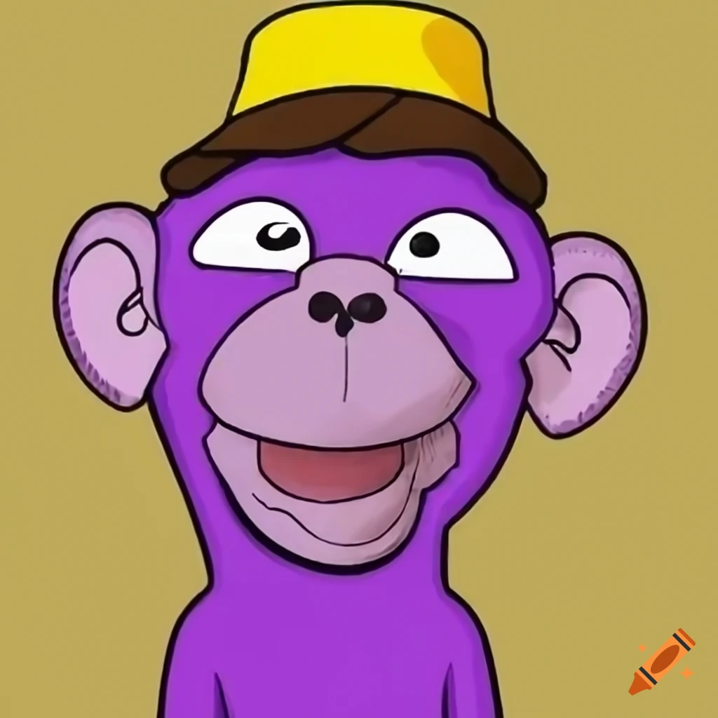 Purple monkey with yellow bucket hat for YouTube profile