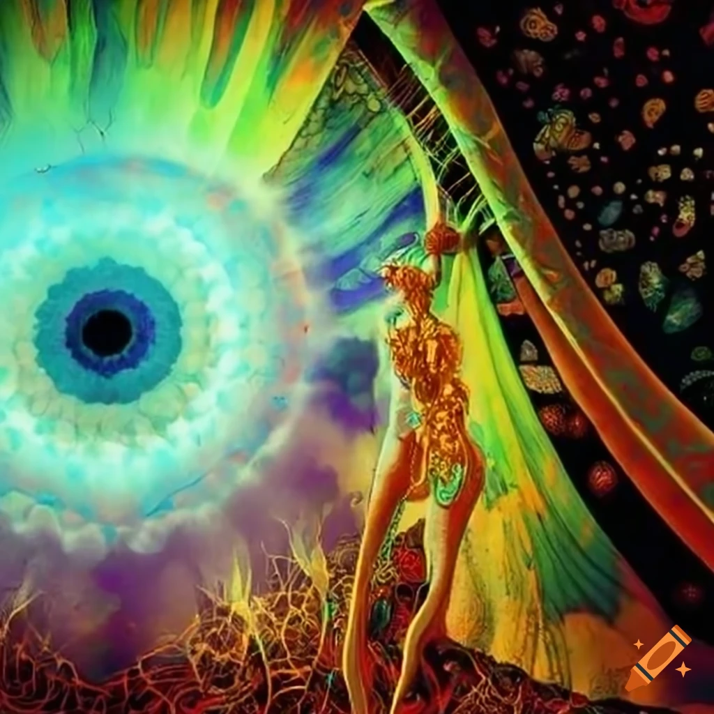 Amano art depicting astral projection in a surreal and ethereal style