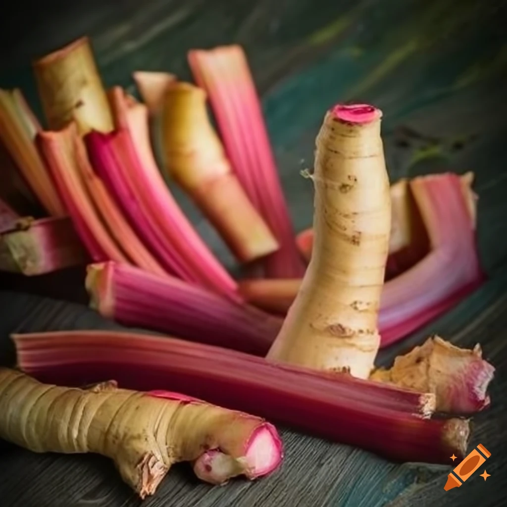 Colorful rhubarb elderflower root ginger mix