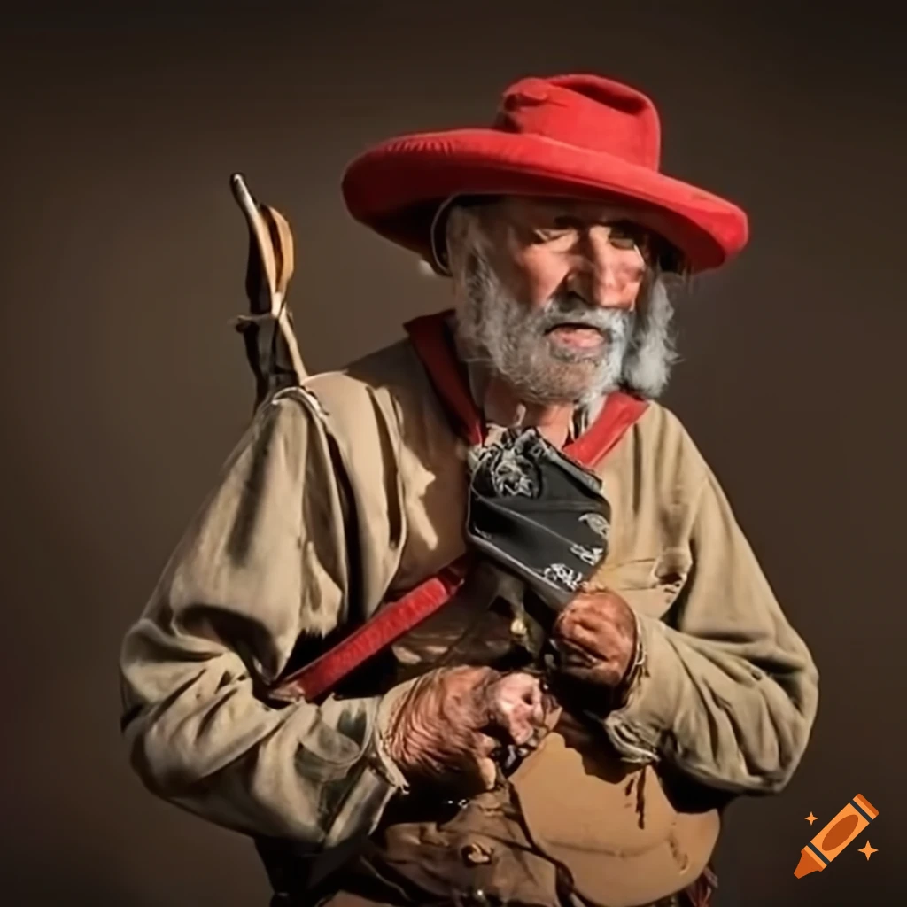Old prospector with mule and mining gear in a desert setting