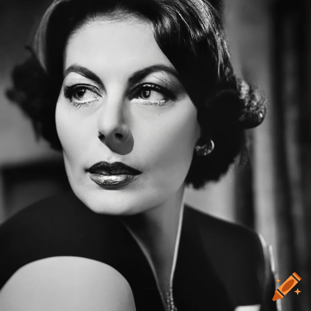 Portrait of Cora Capella, Italian woman, 40 years old, brunette with black eyes, classic style, journalist resembling Ava Gardner