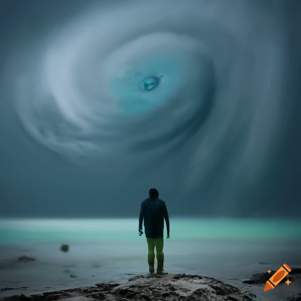 Person standing in front of a hurricane