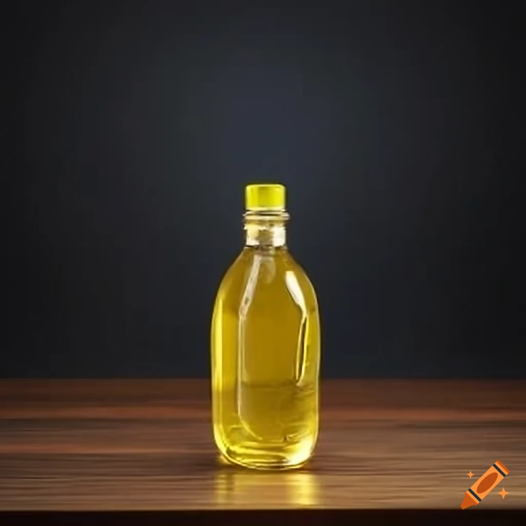 Clear plastic bottle filled with golden liquid