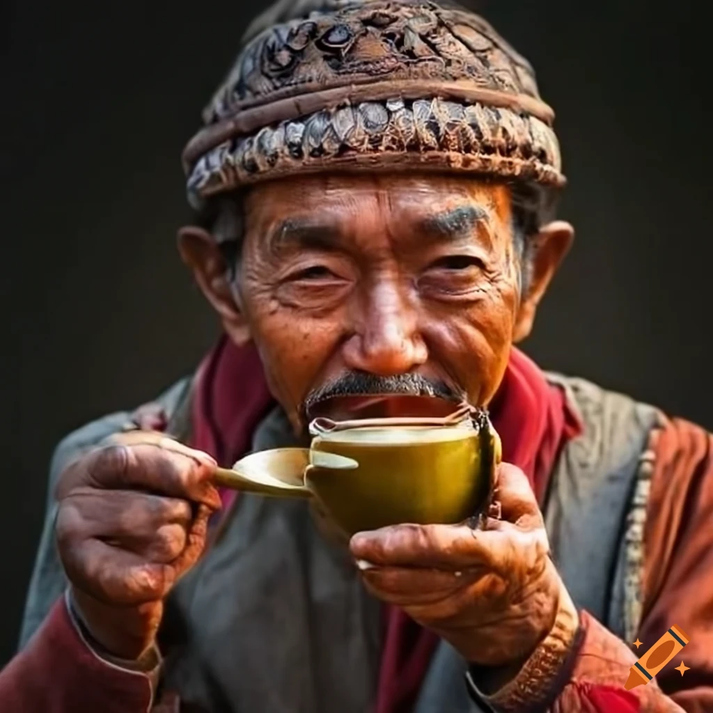 Nepali man standing with a cup of tea