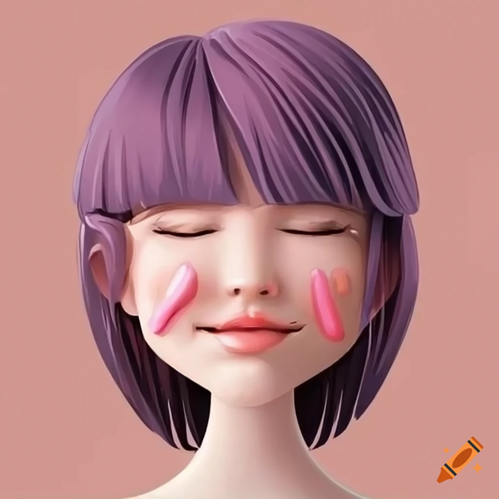 Cartoon girl blushing with closed eyes and smile
