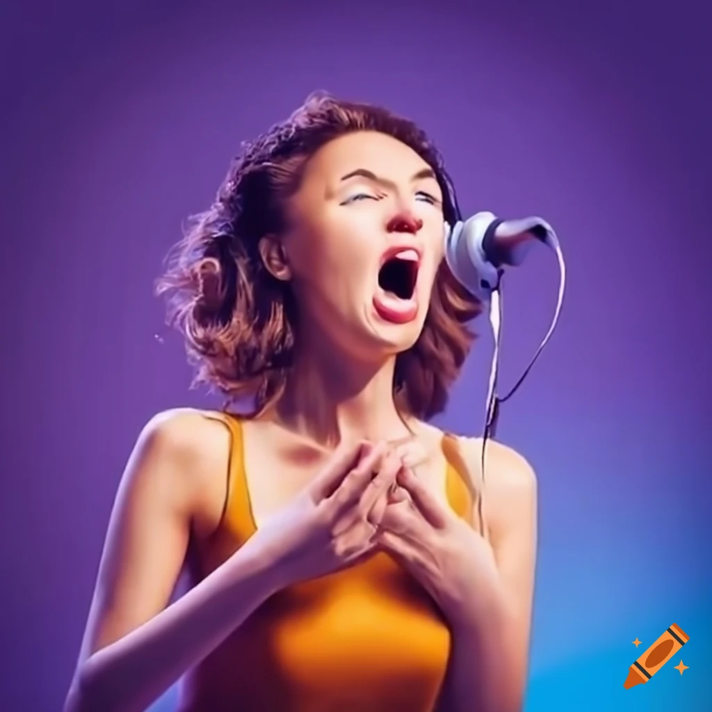 Good looking woman singing passionately