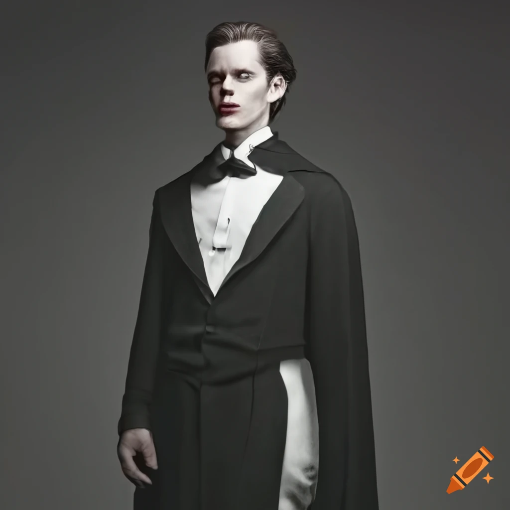Bill Skarsgård portraying a vampire in a Dracula-like style