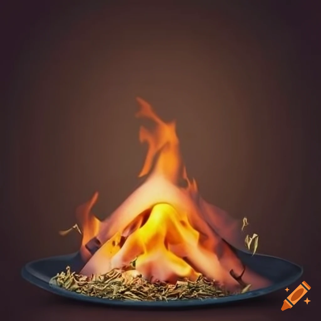 Cooking herbs in a brass vessel over a wood fire