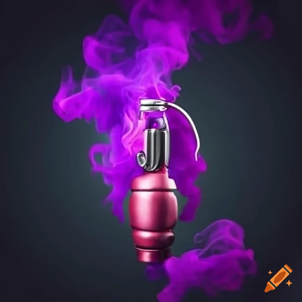 Elaborate metal grenade with purple smoke