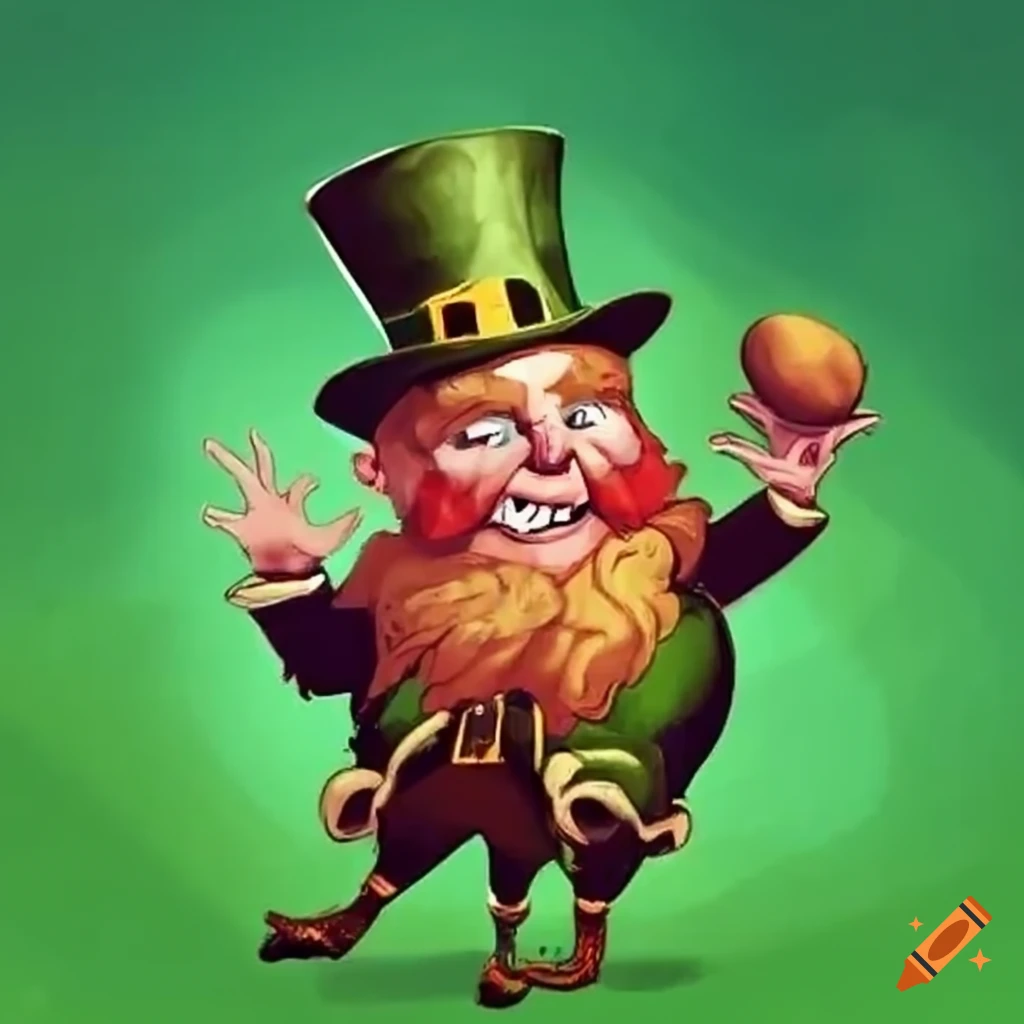 Leprechaun clicking heels with quote "Diddly Dee Potatoes!"