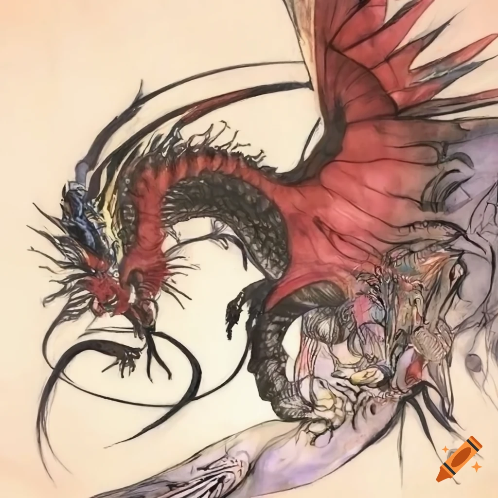 Dragon art in the style of Yoshitaka Amano on Craiyon