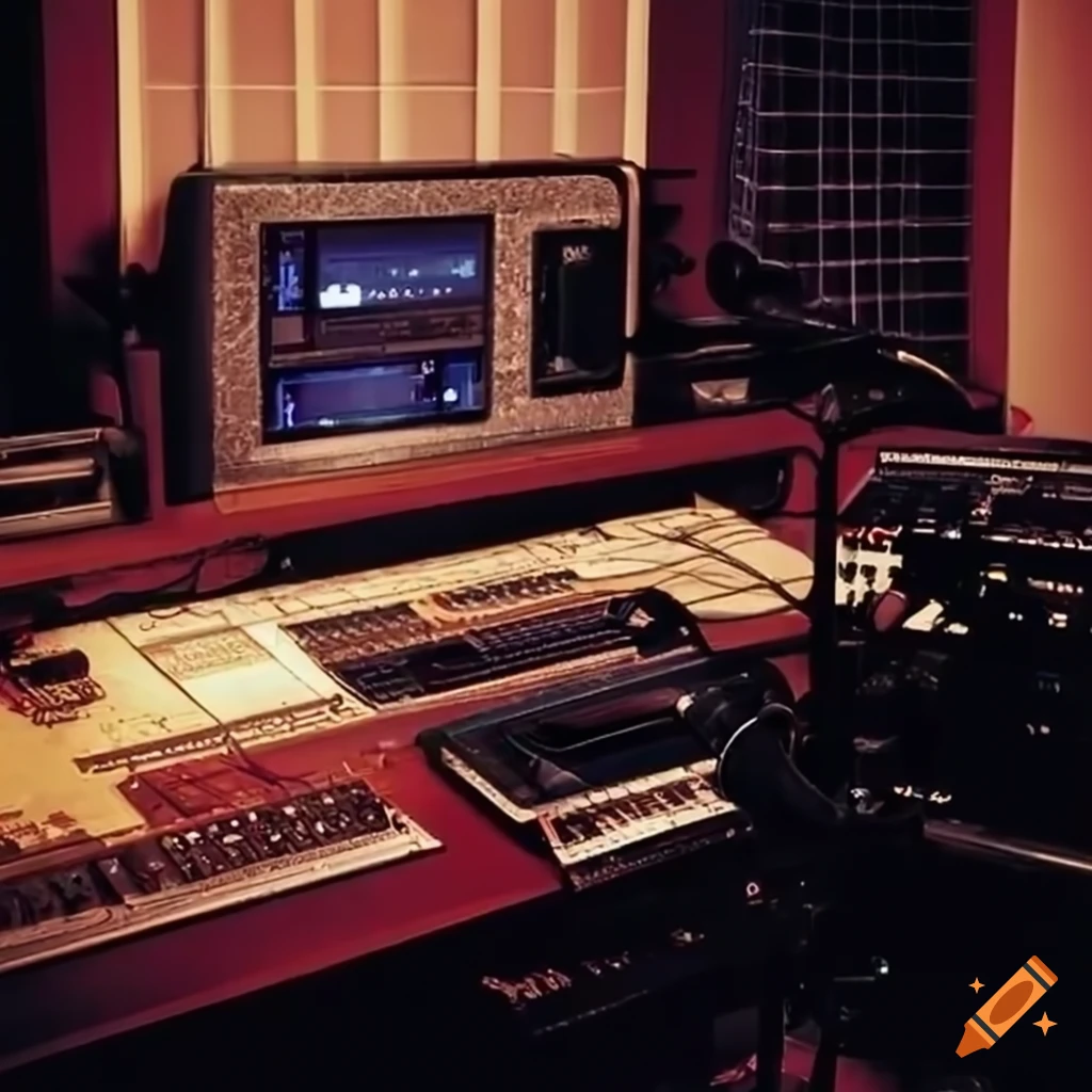Cozy 90's radio broadcast room setup
