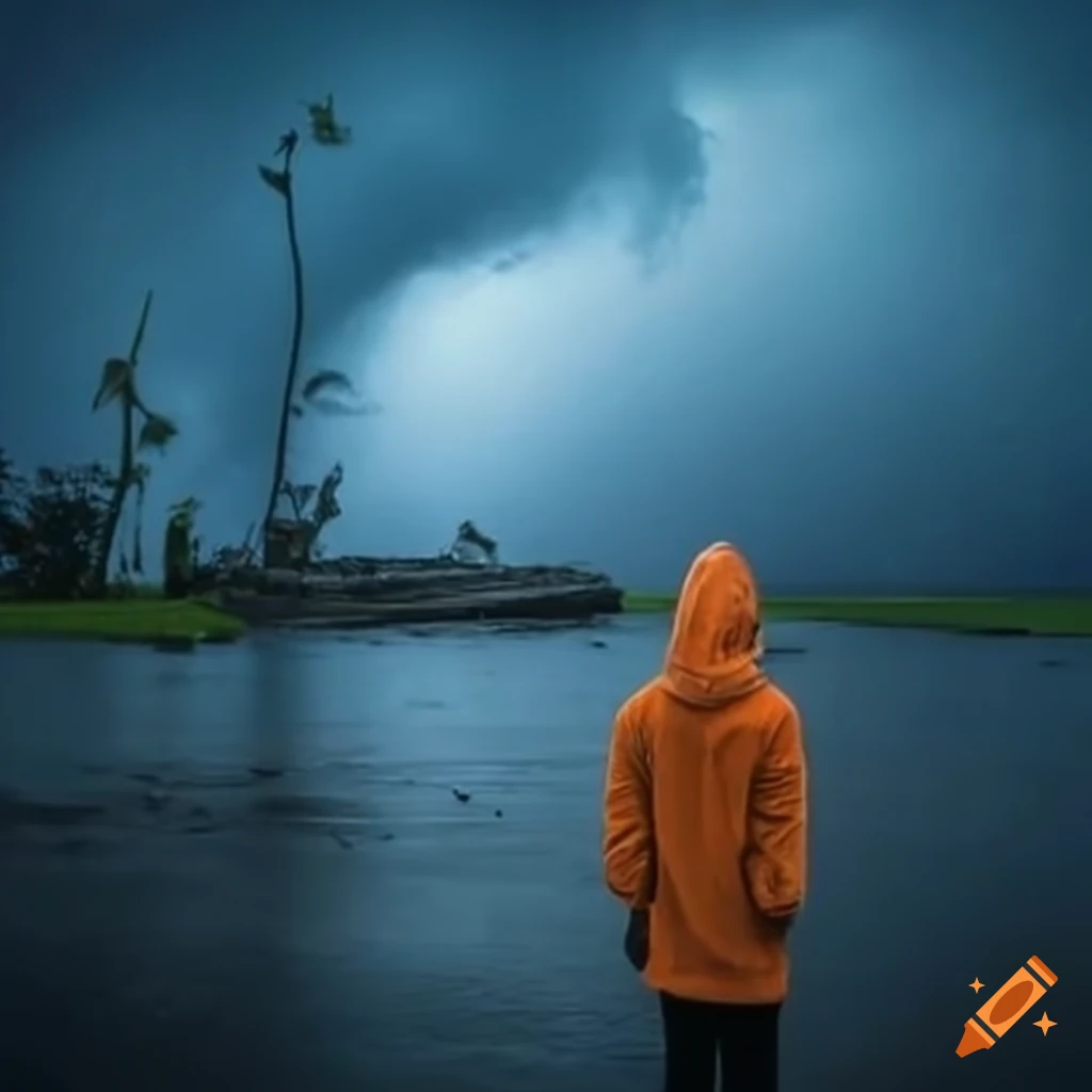 Person standing in front of a hurricane