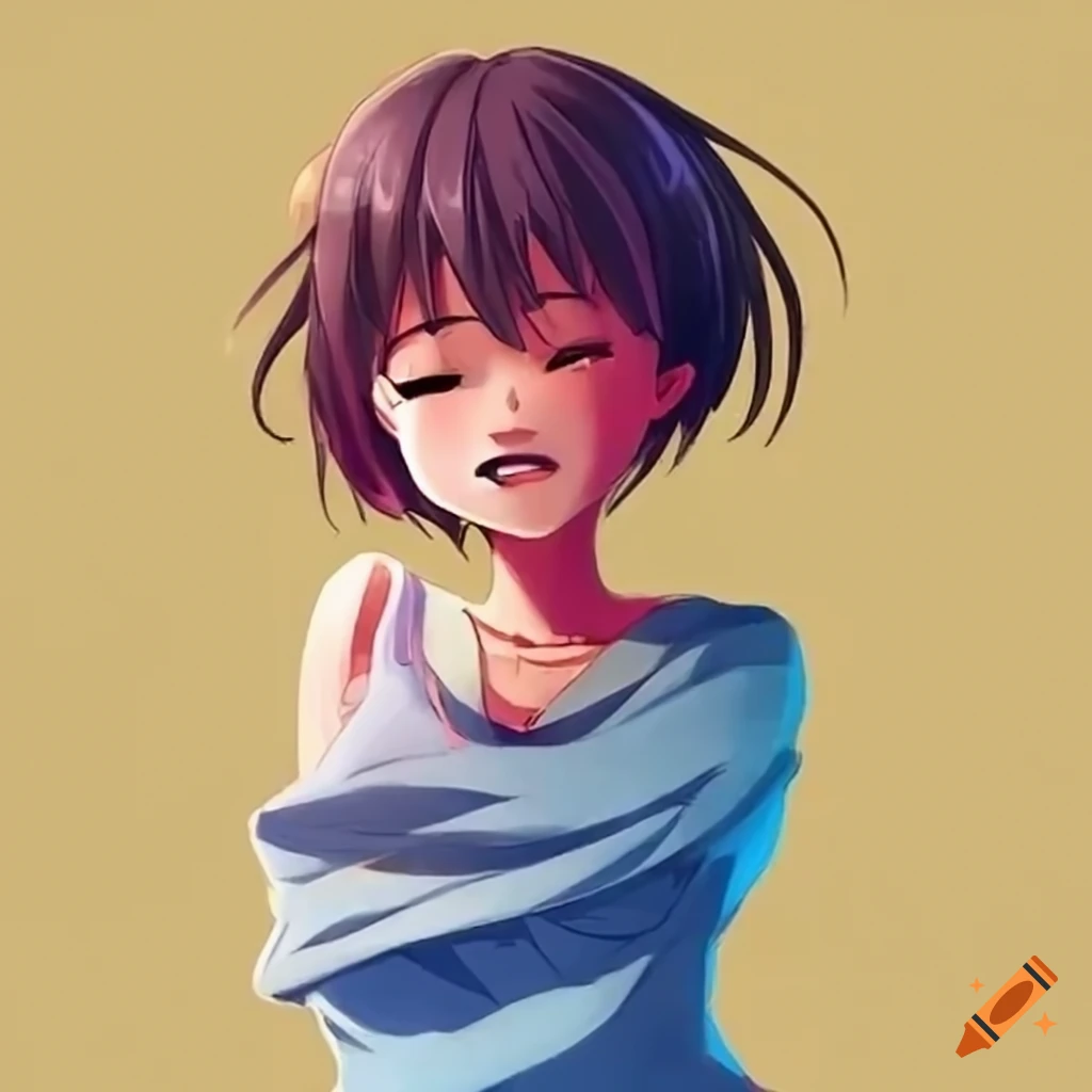 Blushing animated character with closed eyes smiling