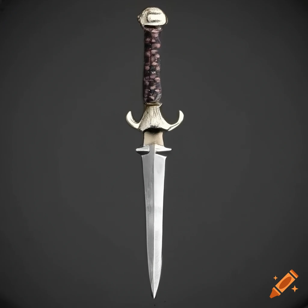 Black heart pommel dagger with geometric grip and black cross guard