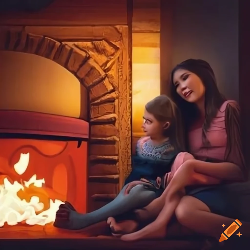 Two girls named Anna sitting near a fireplace