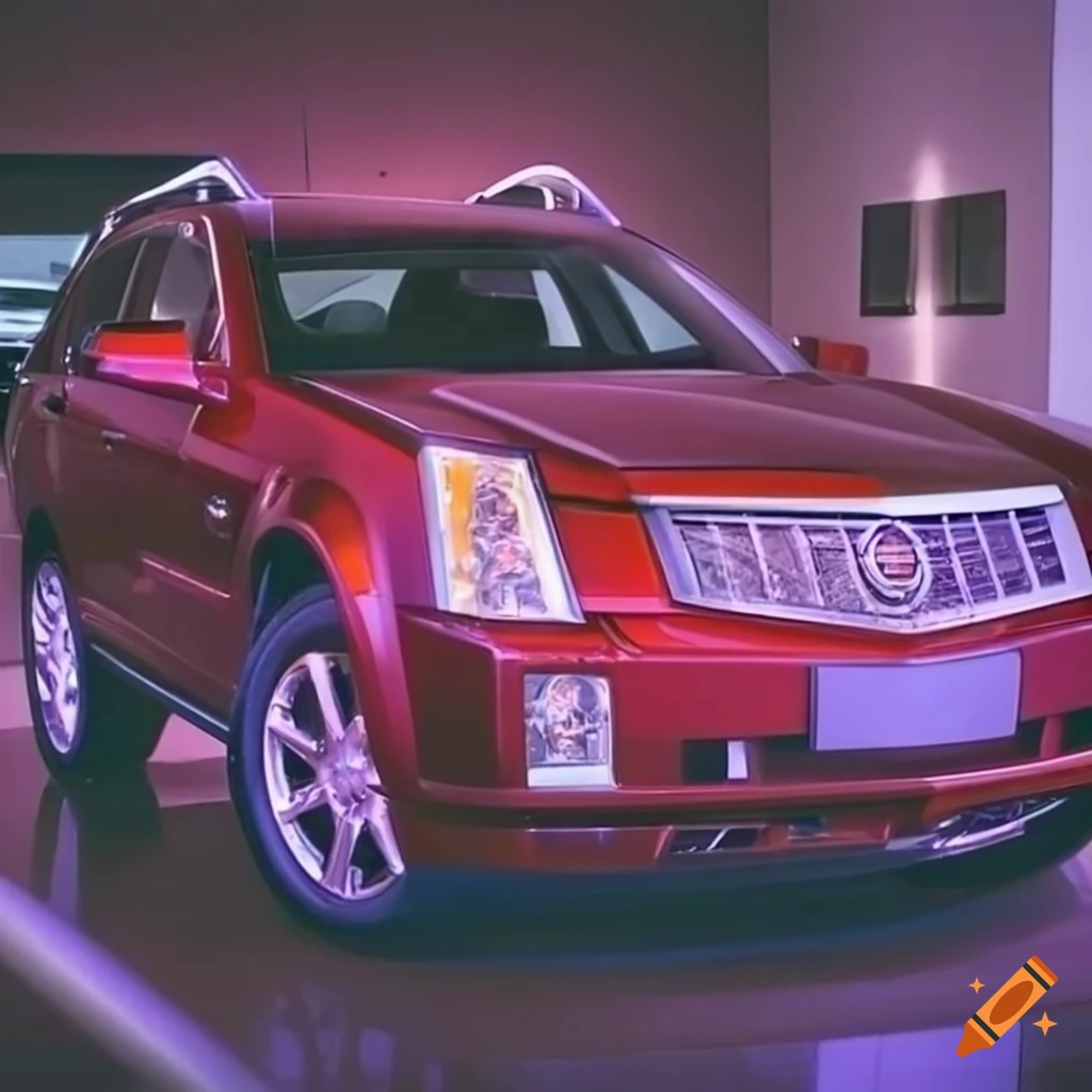 2005 Cadillac SRX showcased in neon-lit showroom